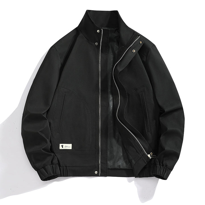 Herren leichte Canvas-Utility-Jacke mit Stehkragen, verdeckter Zweiwege-Reißverschluss und elastischen Bündchen Drune
