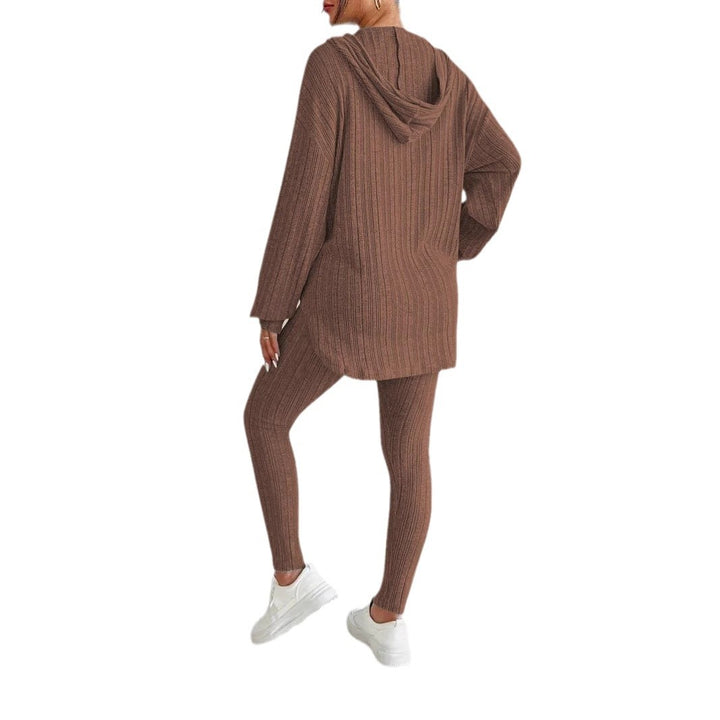 Damen Geripptes Feinstrick‑Loungewear‑Set mit Kapuzenpullover und hochtaillierten Leggings Drune