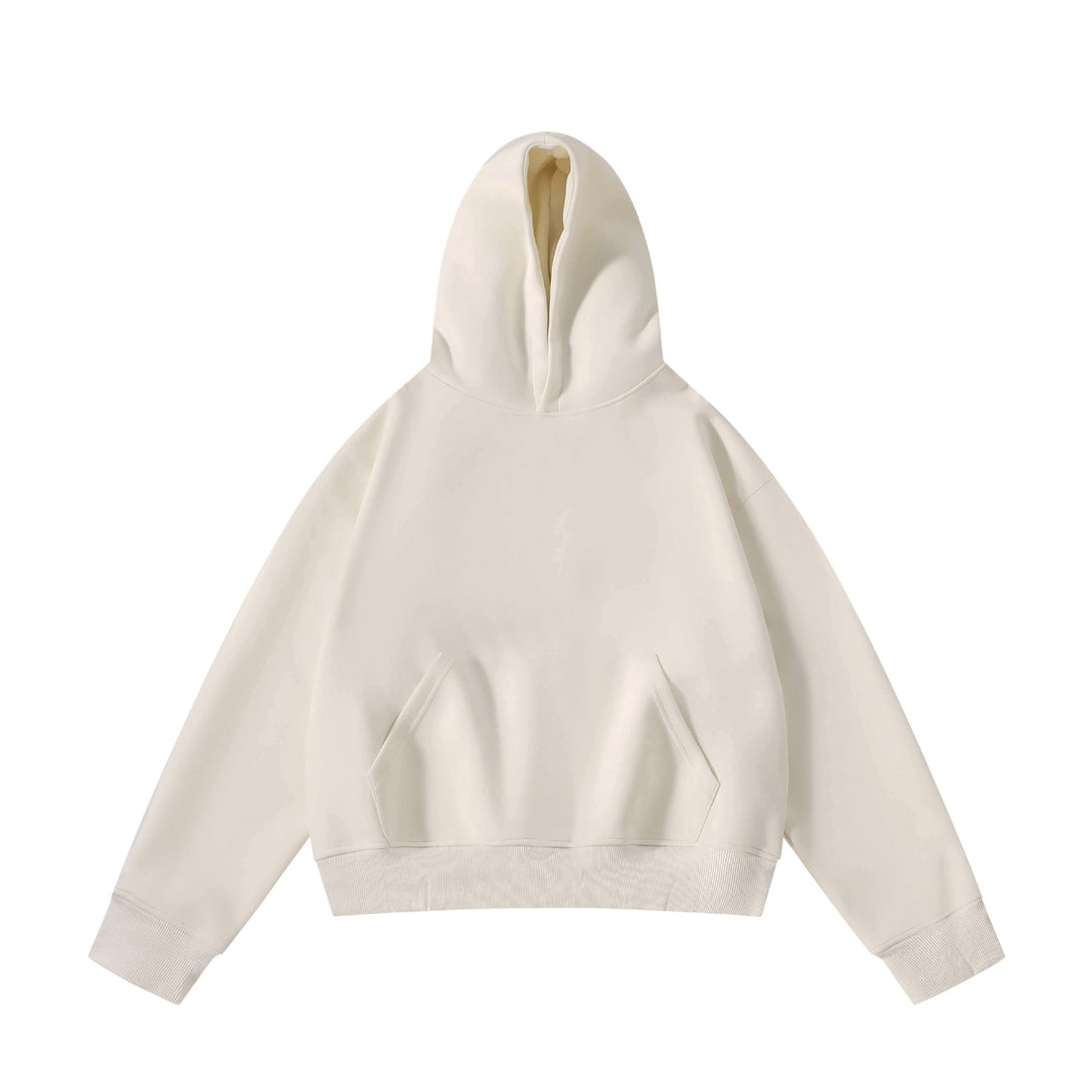 Unisex schwerer Oversize-Kapuzenpullover mit doppellagiger Kapuze Kängurutasche und breitem Rippbund Drune