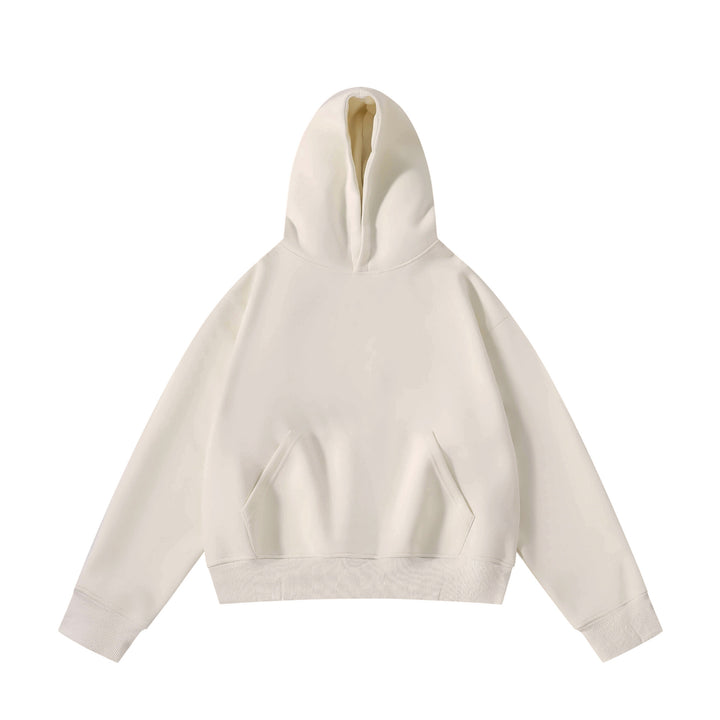 Unisex schwerer Oversize-Kapuzenpullover mit doppellagiger Kapuze Kängurutasche und breitem Rippbund Drune
