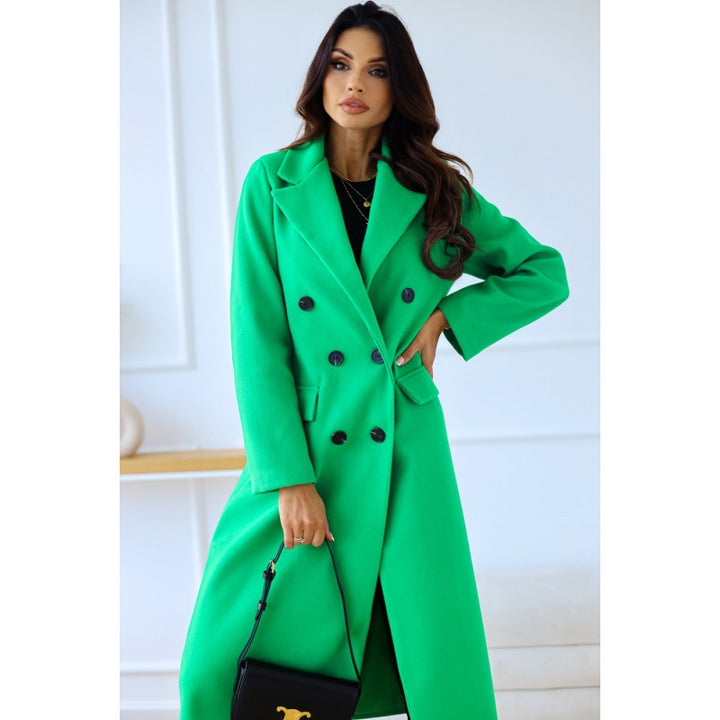 Damen Eleganter Wollmantel mit doppelter Knopfleiste und tiefem Schlitz Drune