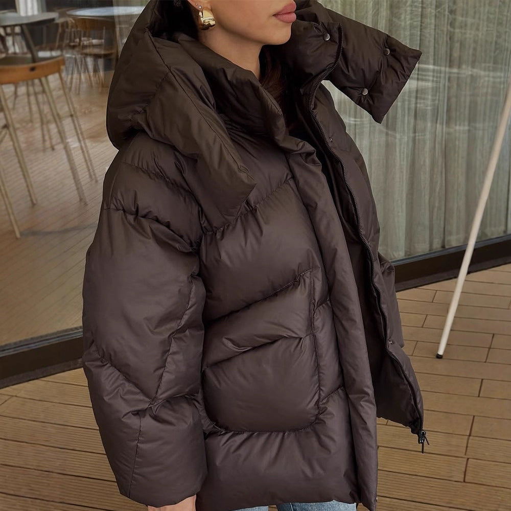 Damen Oversize Steppjacke mit hohem Schalkragen und wattierter Füllung Drune