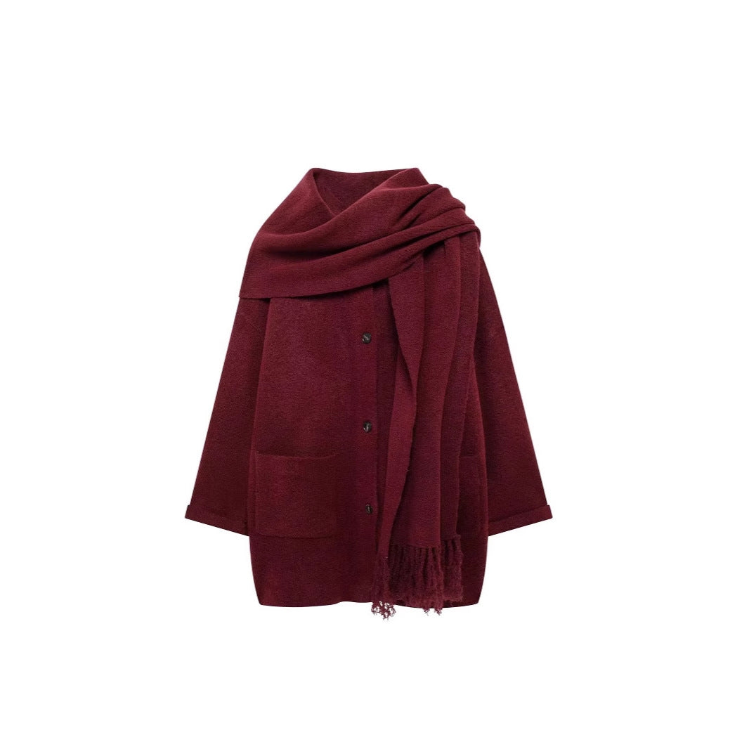Damen elegante Oversize-Jacke aus warmer Wolle mit Taschen Drune