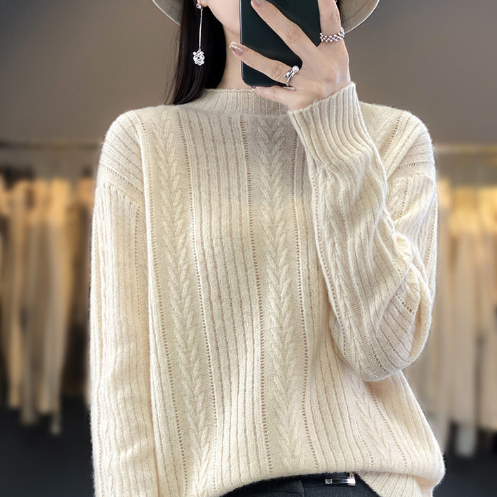 Damen Kaschmirähnlicher Feinstrick-Mockneckpullover mit Ajour‑Zopfmuster und lässiger Oversize‑Passform Drune