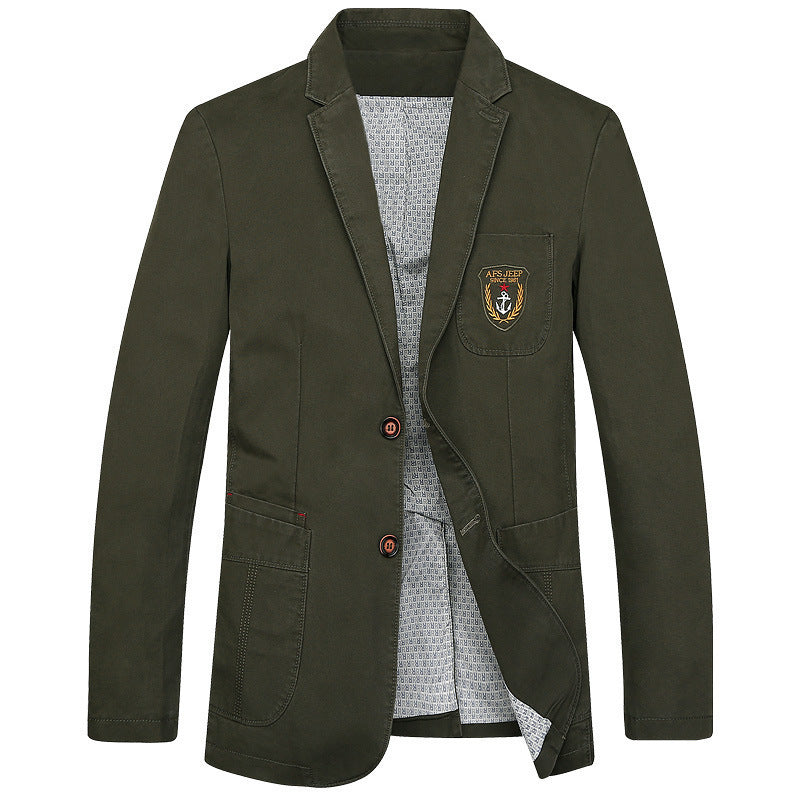 Herren legeres Baumwoll-Sakko mit aufgesetzten Taschen und Wappenpatch Drune