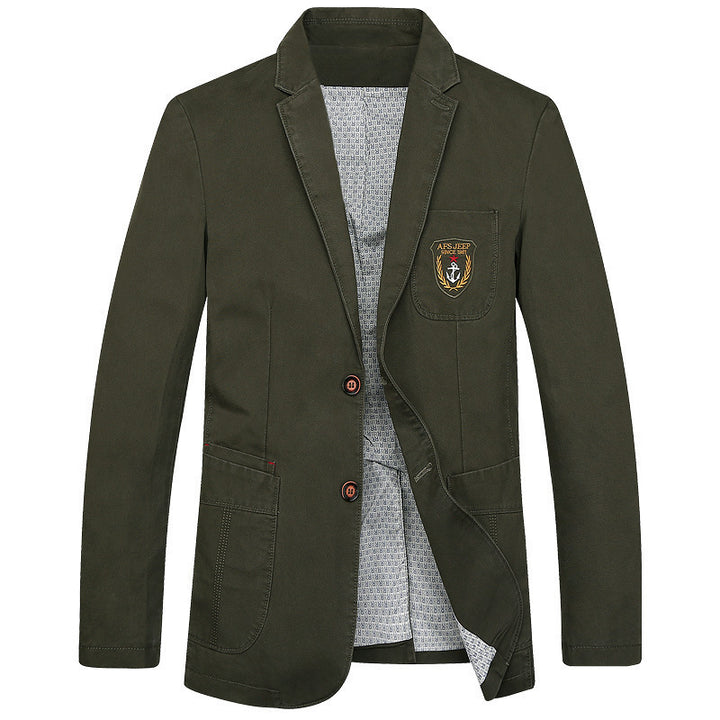 Herren legeres Baumwoll-Sakko mit aufgesetzten Taschen und Wappenpatch Drune