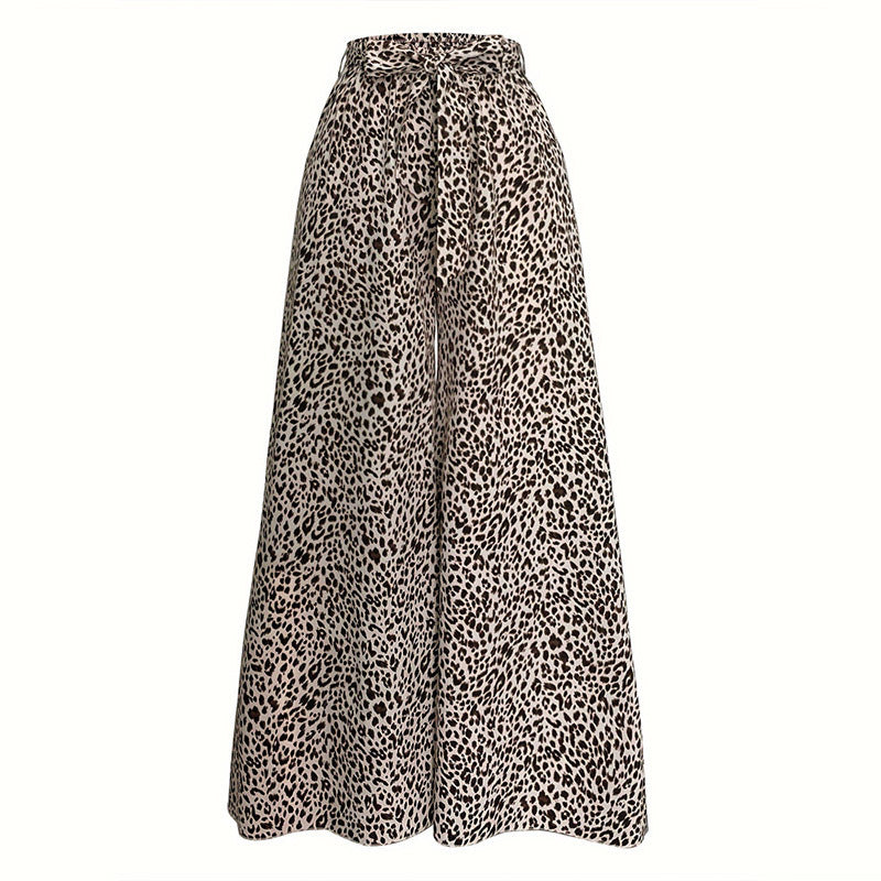 Damen weite Palazzo-Hose mit stylishm Leopardenmuster Drune