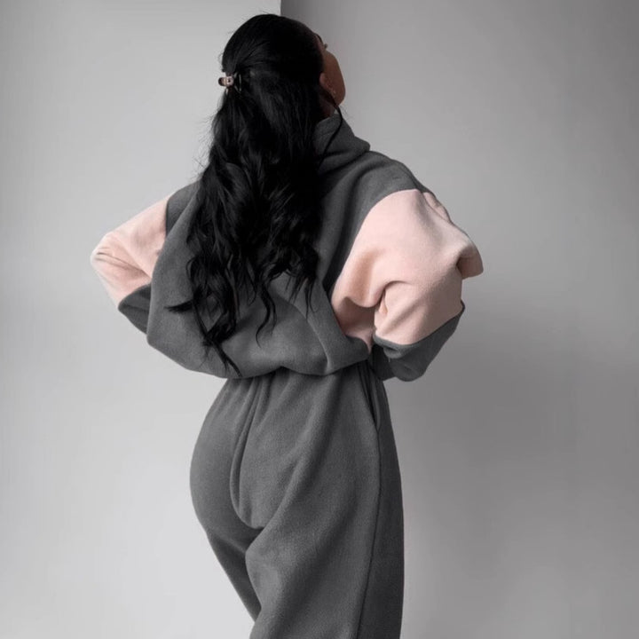 Damen kuscheliges Hoodie-Set mit kontrastärmel, elastischer High-Waist-Jogginghose und überschnittener Kapuze Drune