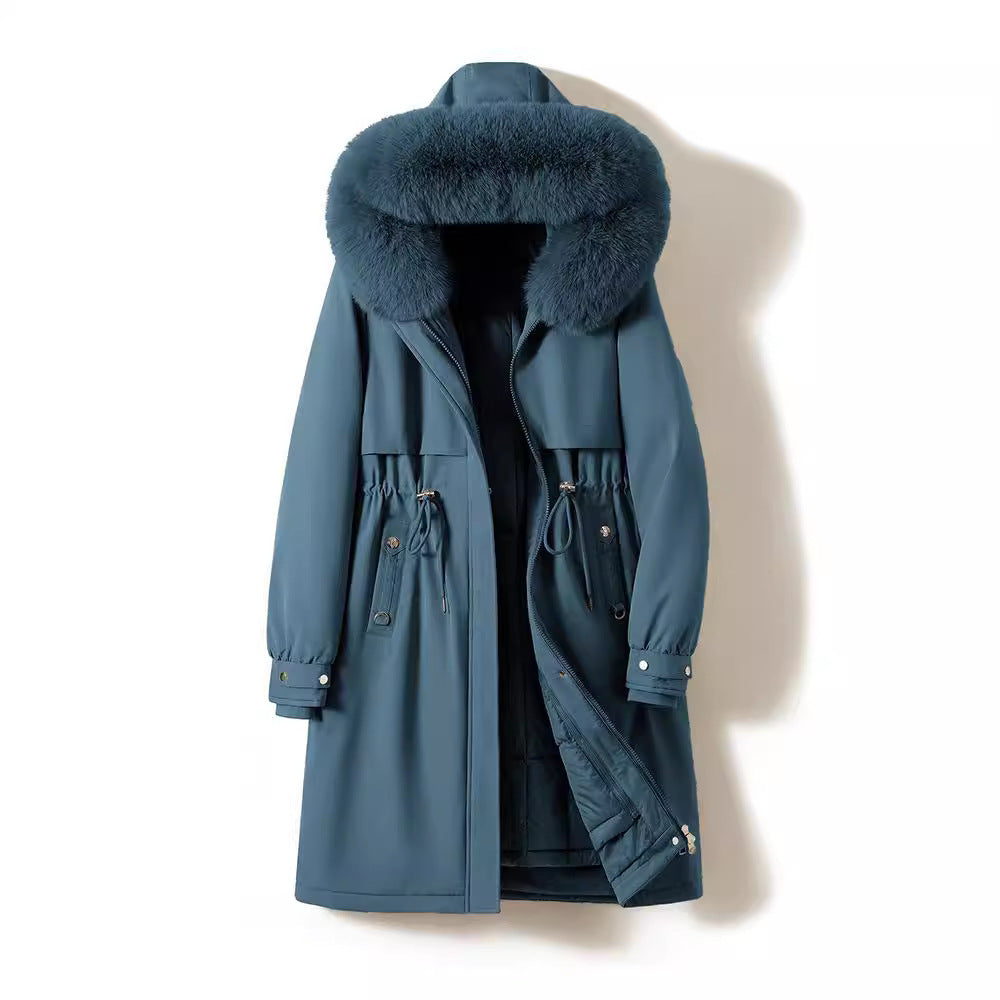 Damen nan langer wasserabweisender Parka mit voluminöser Kunstfellkapuze, taillierbarem Tunnelzug und gesteppter Thermo-Innenjacke Drune