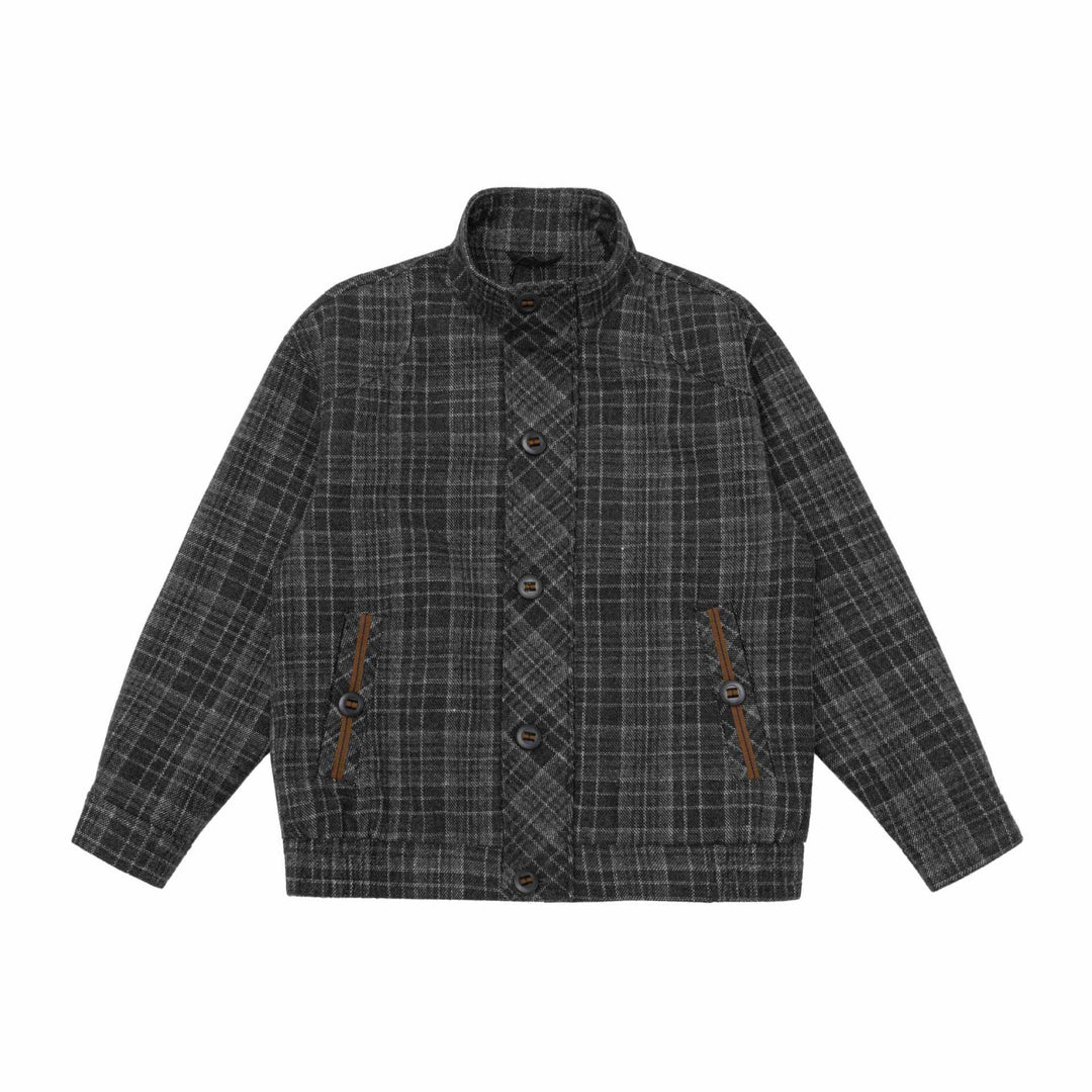 Herren Kurz geschnittene Wollmix-Pufferjacke mit Karomuster und Stehkragen Drune