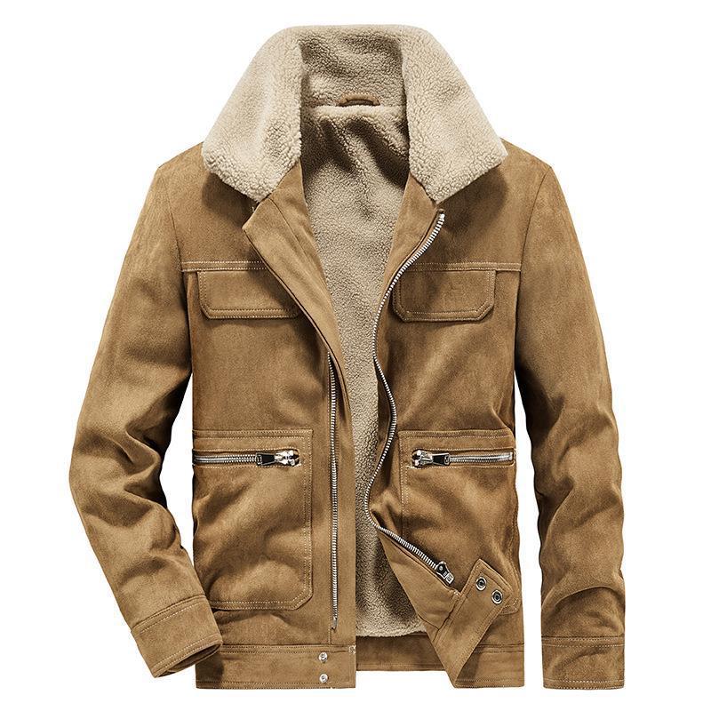 Herren Veloursimitatjacke im Fliegerstil mit Teddyfutter und Reißverschlusstaschen Drune