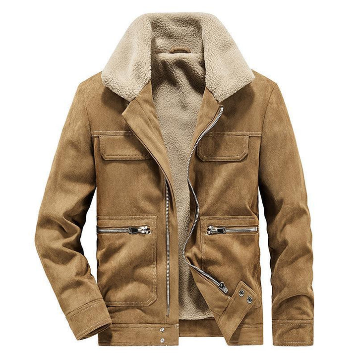Herren Veloursimitatjacke im Fliegerstil mit Teddyfutter und Reißverschlusstaschen Drune