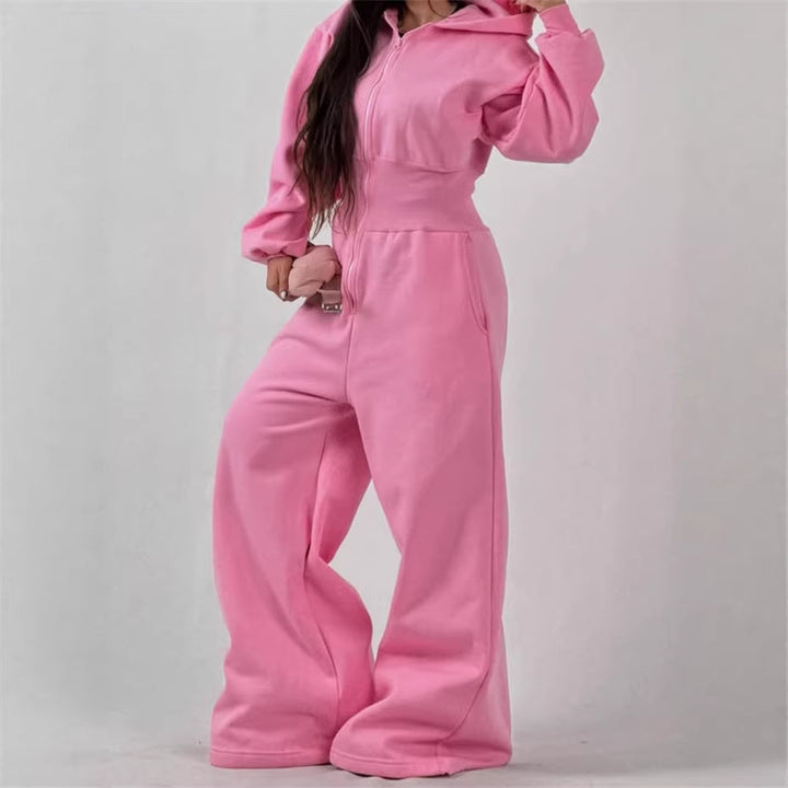 Damen Jumpsuit mit Kapuze und weitem Bein Drune