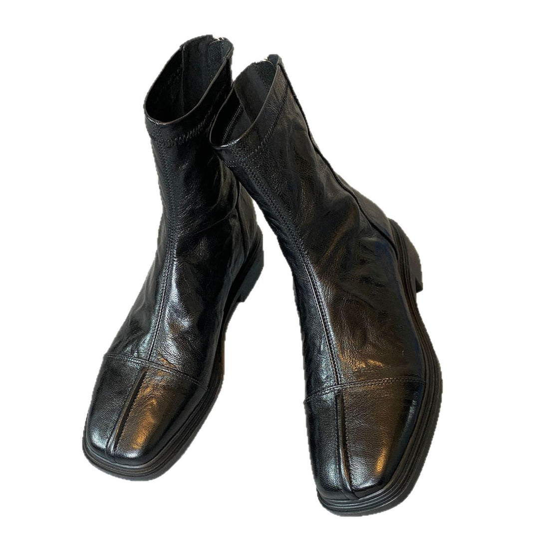 Damen Lederstiefel mit quadratischer Zehenpartie und profilierter Gummisohle Drune