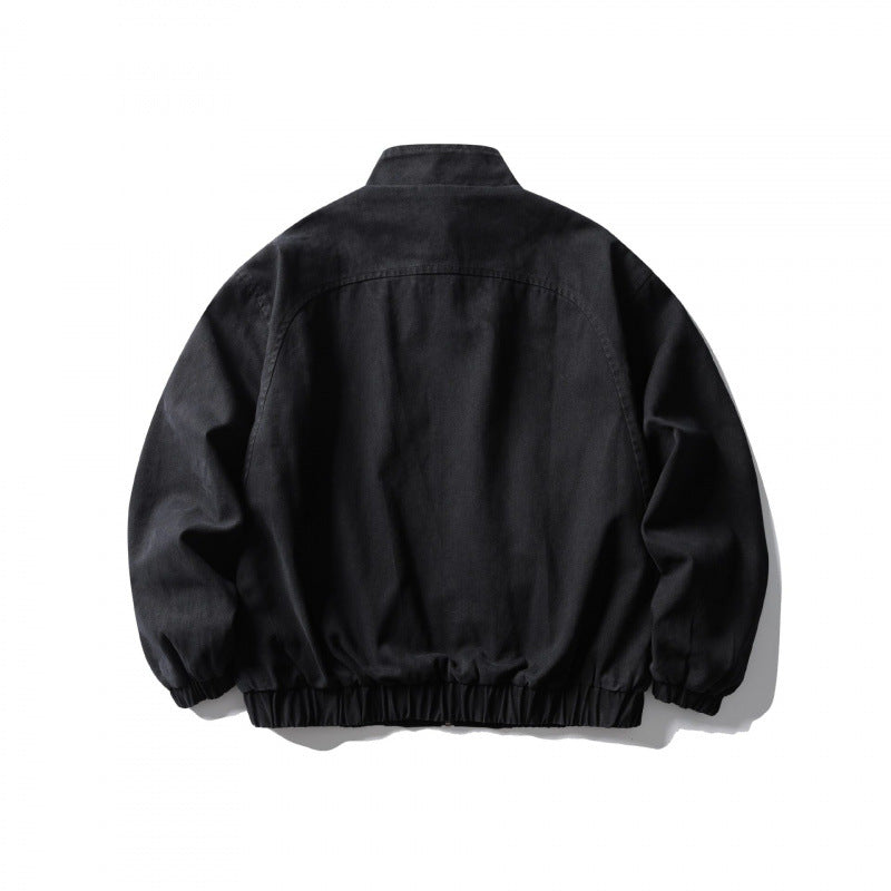 Unisex Kastenförmige Zip-Blousonjacke aus Canvas mit Stehkragen, schrägen Reißverschlusstaschen und elastischem Saum Drune