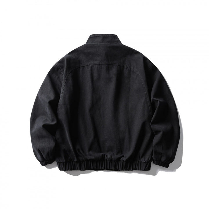 Unisex Kastenförmige Zip-Blousonjacke aus Canvas mit Stehkragen, schrägen Reißverschlusstaschen und elastischem Saum Drune