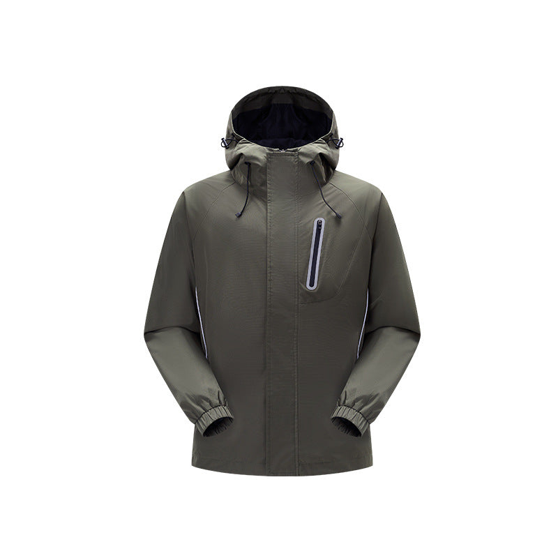 Herren Winddichte atmungsaktive Regen‑ und Softshelljacke mit verstellbarer Kapuze und reflektierenden Einsätzen Drune