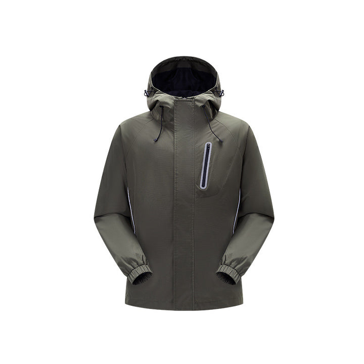 Herren Winddichte atmungsaktive Regen‑ und Softshelljacke mit verstellbarer Kapuze und reflektierenden Einsätzen Drune