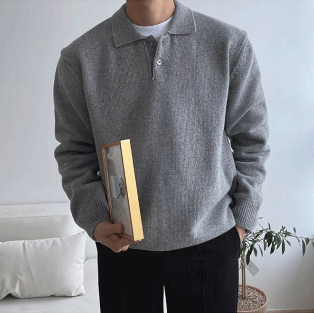 Herren Modischer Grobstrickpullover mit Polokragen Drune