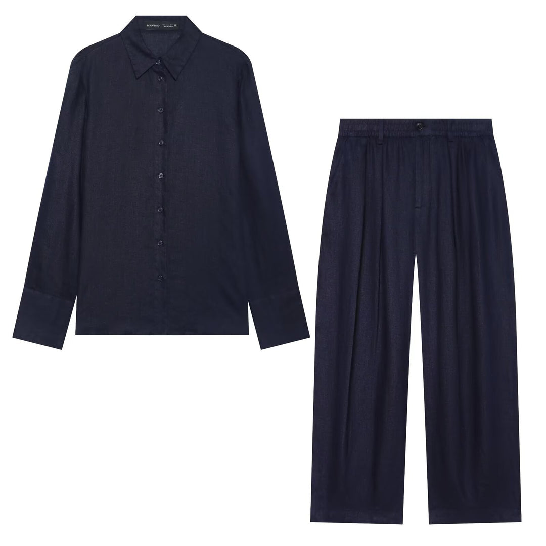 Damen Oversized Seidenimitat-Hemdbluse mit Kentkragen und Manschetten Drune