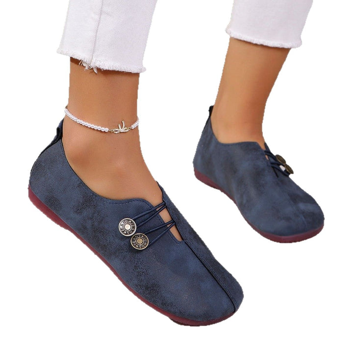 Damen nan weiche vintageinspirierte Ballerina Slipper mit dekorativen Metallknöpfen und elastischer Schnürung Drune