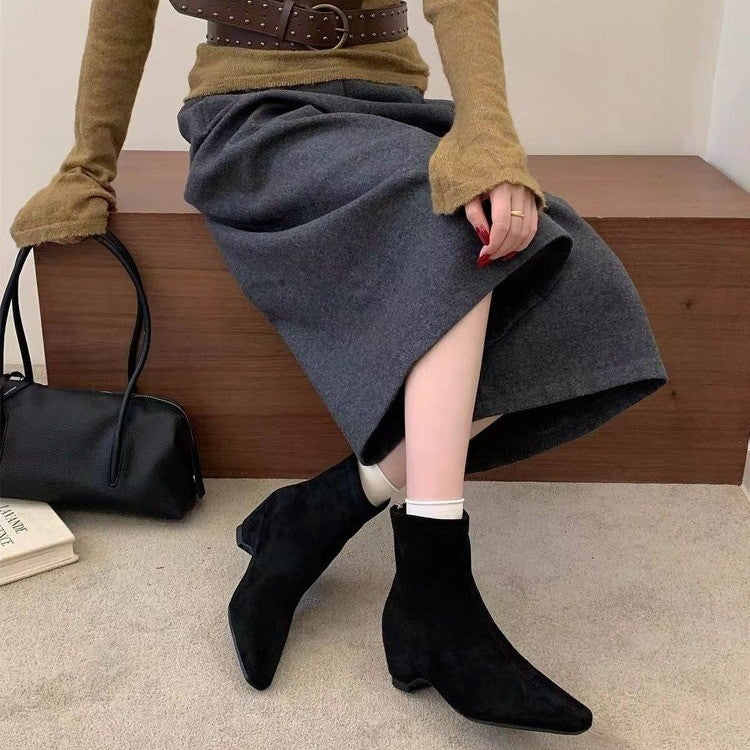 Damen elegante Ankle-Stiefeletten aus Veloursleder Drune