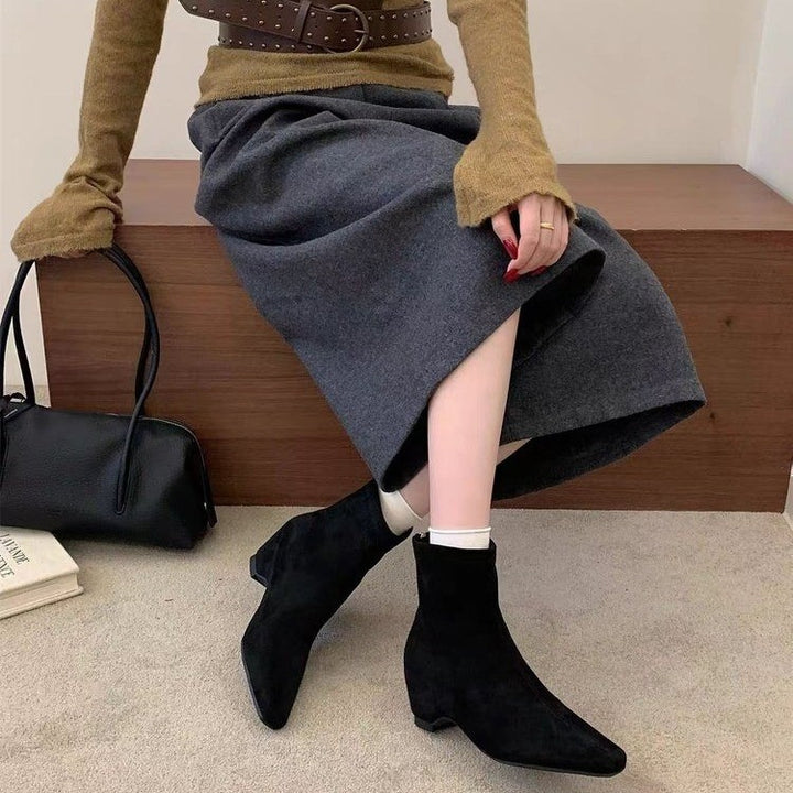 Damen elegante Ankle-Stiefeletten aus Veloursleder Drune