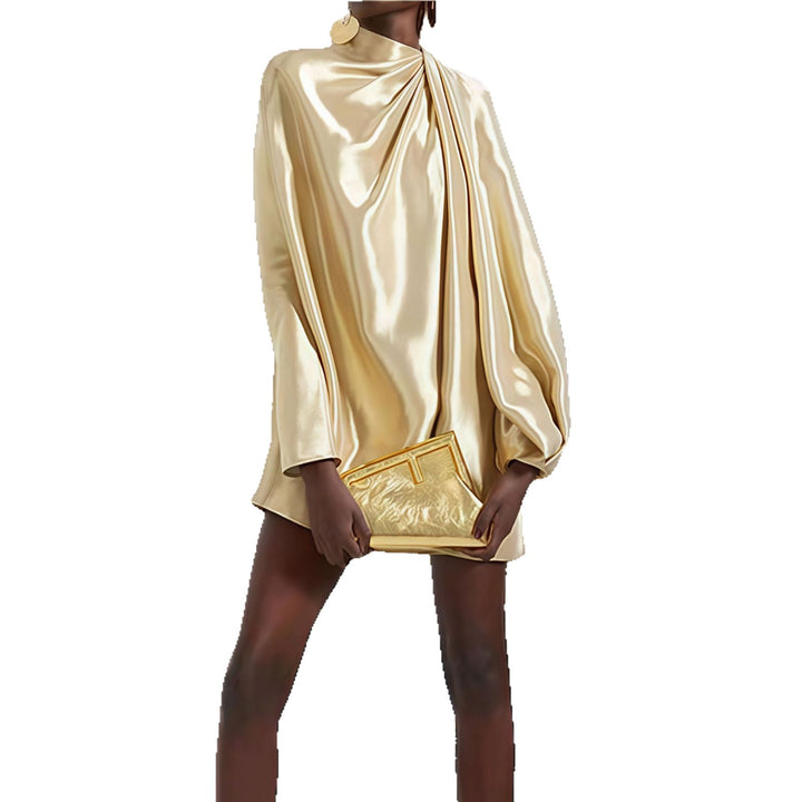 Damen elegantes Chiffon-Kleid mit voluminösem Schnitt und schimmerndem Obermaterial Drune