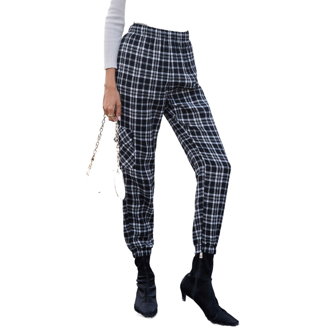 Damen lässige Karohose mit elastischem Bund und praktischen Seitentaschen Drune