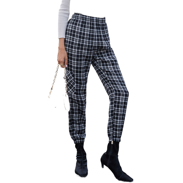 Damen lässige Karohose mit elastischem Bund und praktischen Seitentaschen Drune