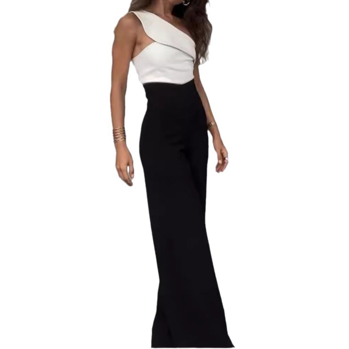 Damen Eleganter Jumpsuit mit asymmetrischem Ausschnitt und weitem Bein Drune