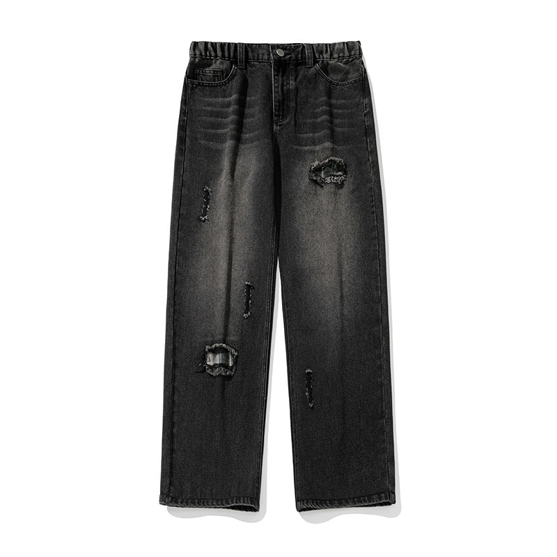 Damen Weite High‑Waist Destroyed Denim‑Jeans mit elastischem Bund Drune