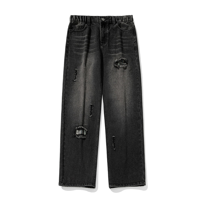Damen Weite High‑Waist Destroyed Denim‑Jeans mit elastischem Bund Drune