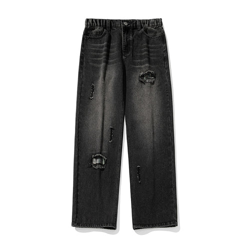 Damen Weite High‑Waist Destroyed Denim‑Jeans mit elastischem Bund Drune
