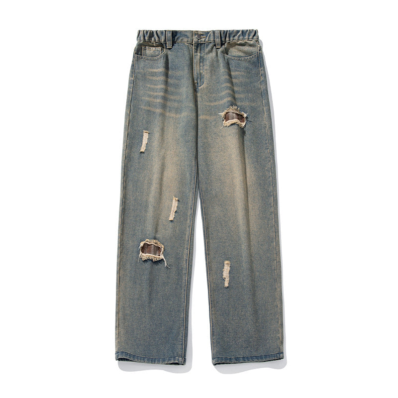Damen Weite High‑Waist Destroyed Denim‑Jeans mit elastischem Bund Drune