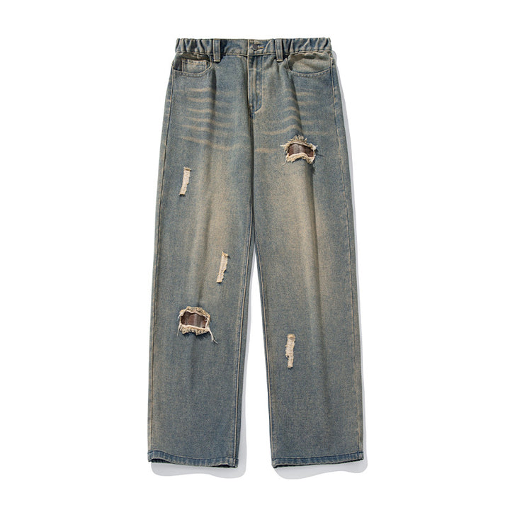 Damen Weite High‑Waist Destroyed Denim‑Jeans mit elastischem Bund Drune