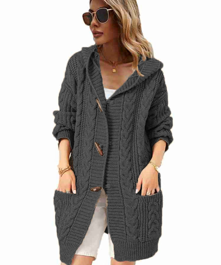 Damen Grobstrick Cardigan mit praktischen Taschen und kuscheliger Kapuze Drune