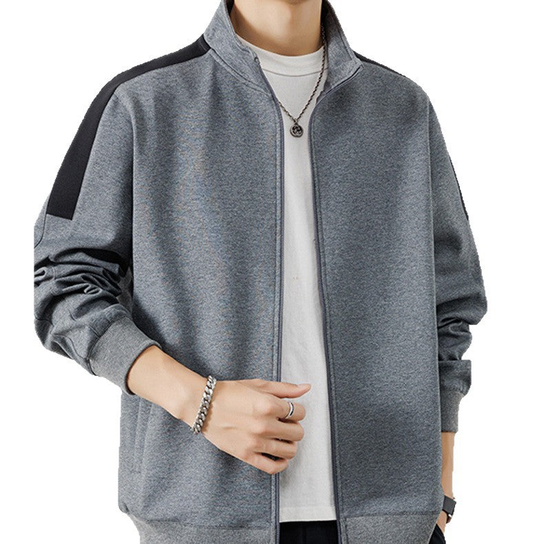Herren Leichte Zip‑Trainingsjacke im Minimalstil mit Stehkragen und Kontrastpaspel Drune