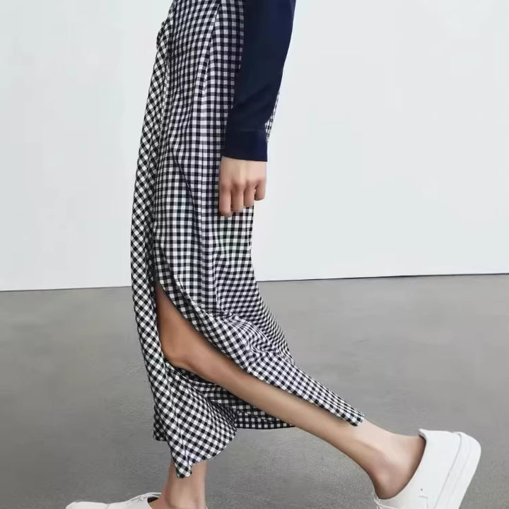 Damen Midirock mit Wickeldetail und Vichy-Karos Drune