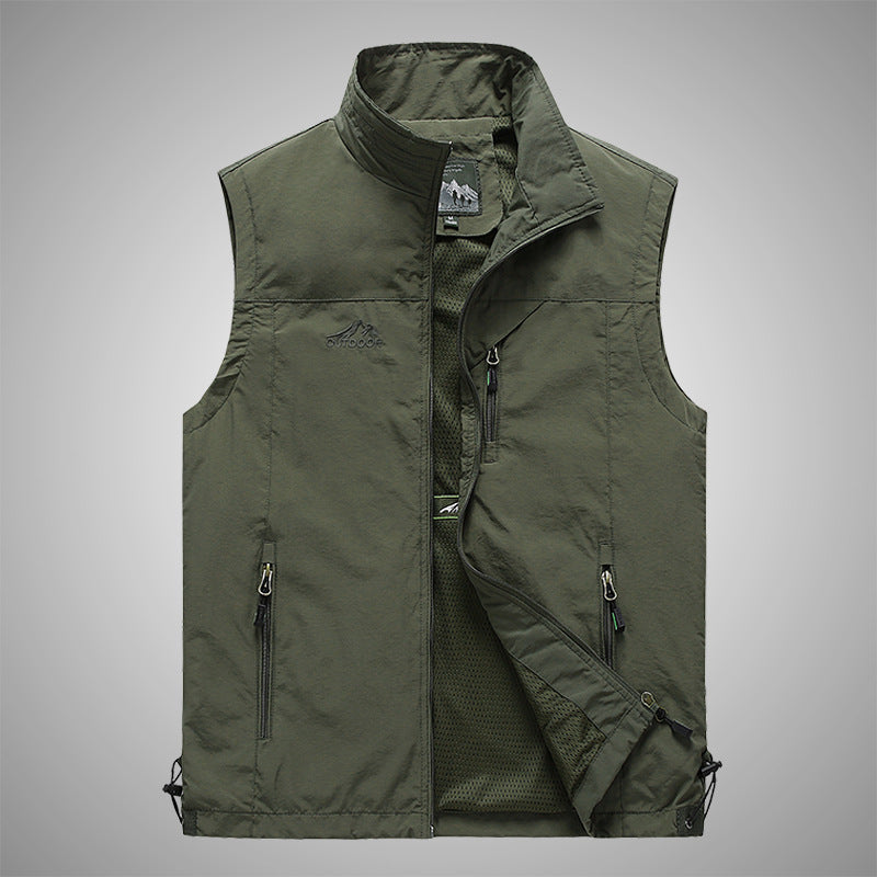 Herren Multifunktionale Outdoorweste mit winddichter Hülle, Netzfutter und Reißverschlusstaschen Drune