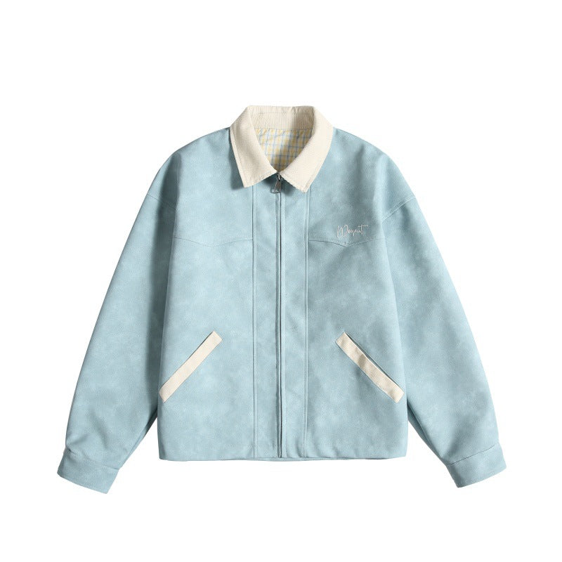 Damen Oversize Wildleder‑Optik Bomberjacke mit Cordkragen und verdecktem Reißverschluss Drune