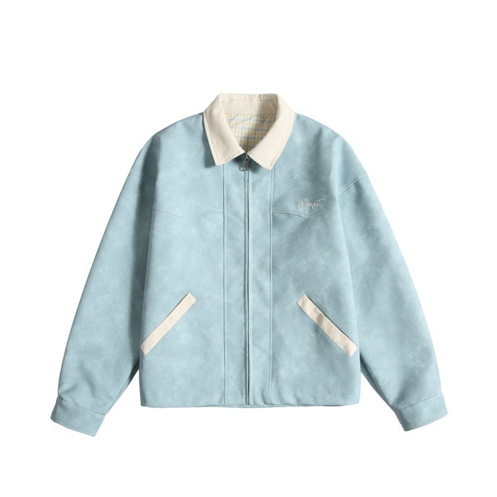 Damen Oversize Wildleder‑Optik Bomberjacke mit Cordkragen und verdecktem Reißverschluss Drune