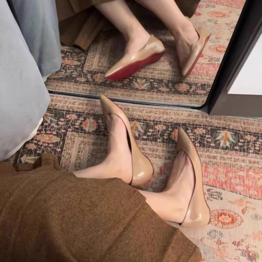 Damen Spitz zulaufende Lackleder-Ballerinas mit gepolsterter Innensohle Drune