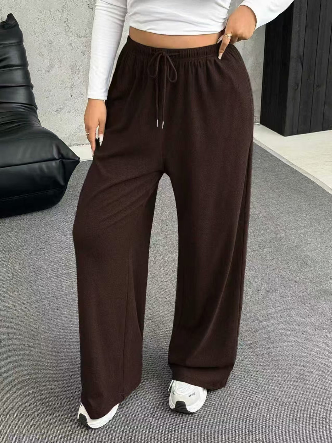 Damen nan weite Relaxhose mit hohem Bund elastischem Kordelzug und weitem Bein Drune
