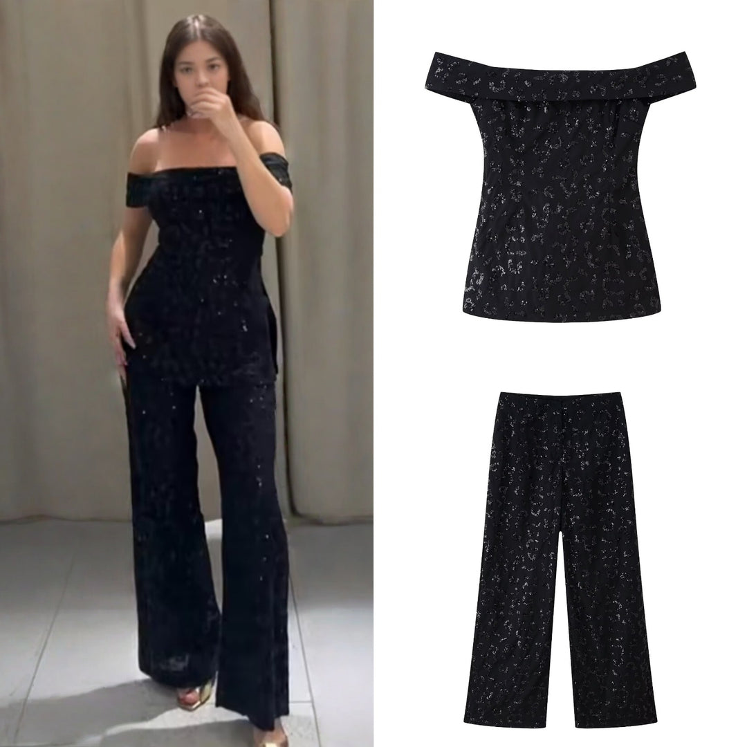 Damen elegante Palazzohose mit floraler Spitzenverzierung Drune