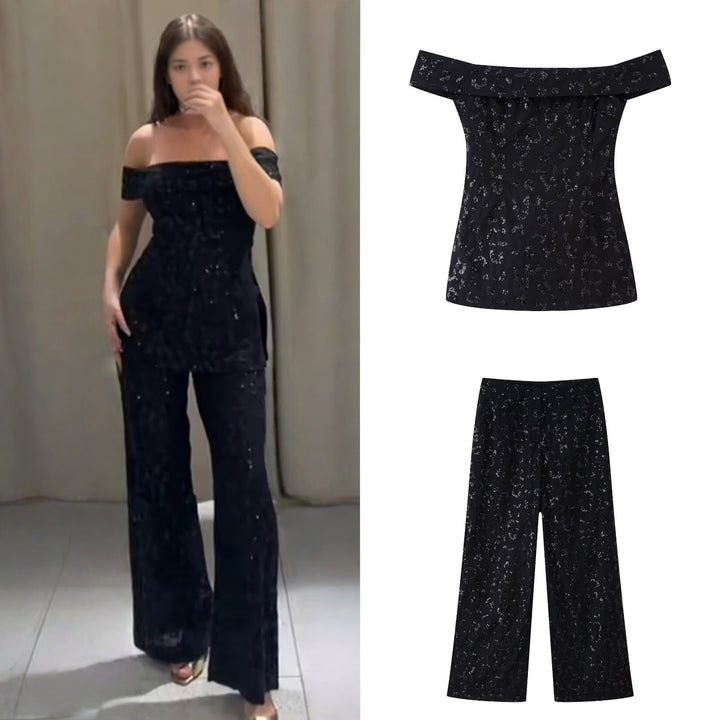 Damen elegante Palazzohose mit floraler Spitzenverzierung Drune