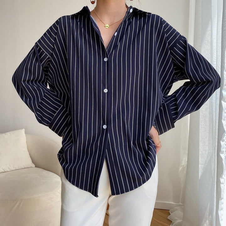 Damen Klassische Hemdbluse mit feinen Streifen Drune