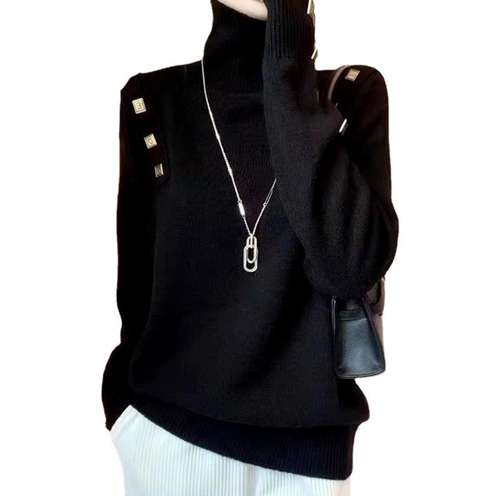 Damen modischer Rollkragenpullover mit dekorativen Knopfdetails Drune