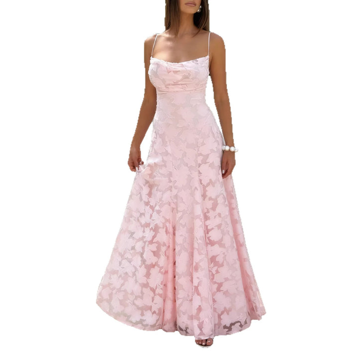 Damen Hochwertiges Maxikleid mit schimmerndem Blumenmuster und eleganten Spaghettiträgern Drune