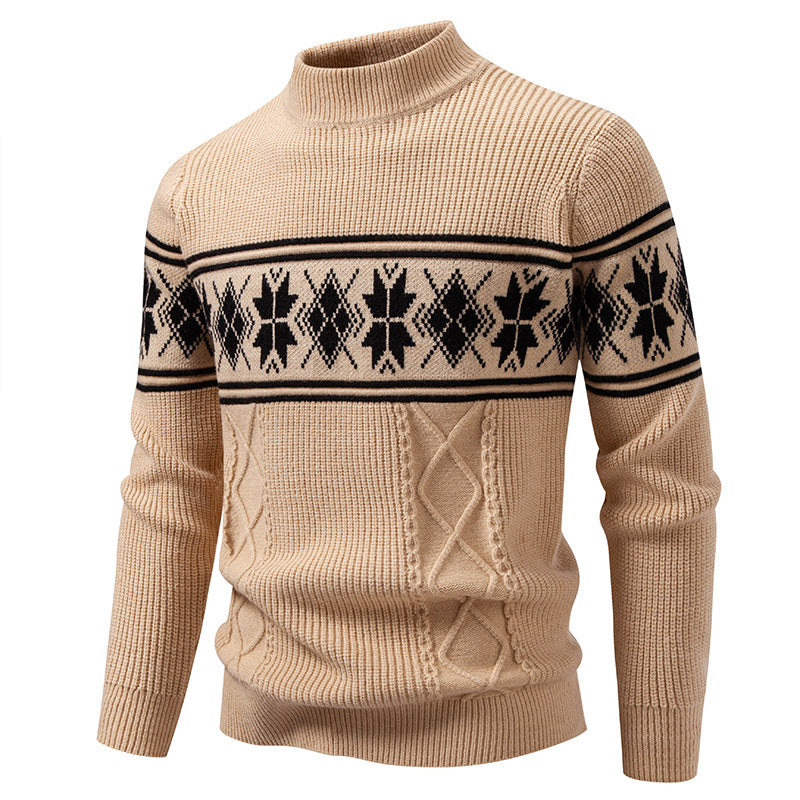 Herren nan Winter-Strukturpullover mit kurzem Stehkragen und Norwegermuster Drune